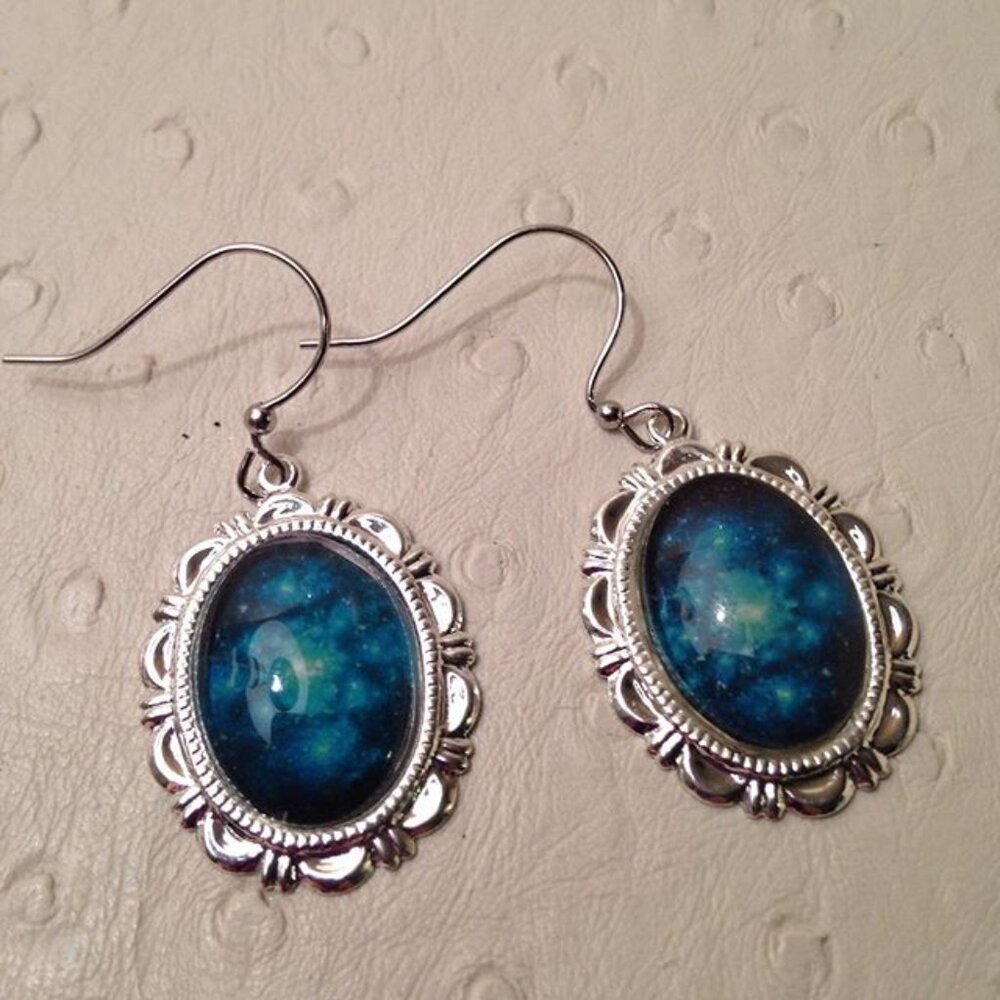 Cosmic blue cabochon earrings NEW